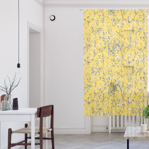 Modern Elegant Blue Wildflowers Mustard Yellow  Sheer Curtains