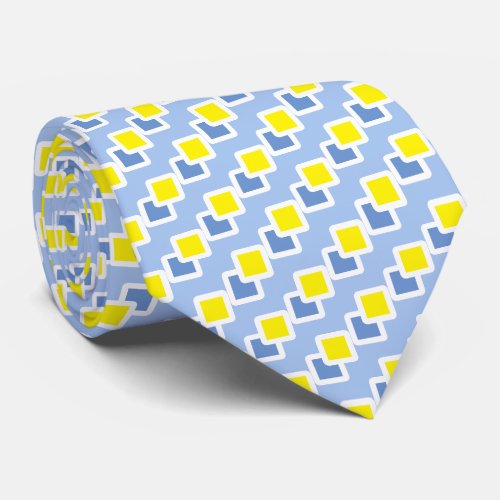 Modern Elegant Blue  Yellow Squares on Light Blue Neck Tie