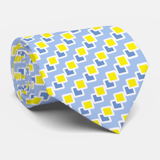 Modern Elegant Blue & Yellow Squares on Light Blue Neck Tie (Rolled)