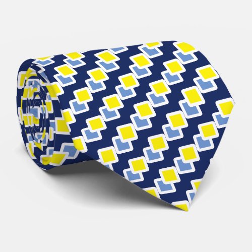 Modern Elegant Blue  Yellow Squares on Navy Blue Neck Tie