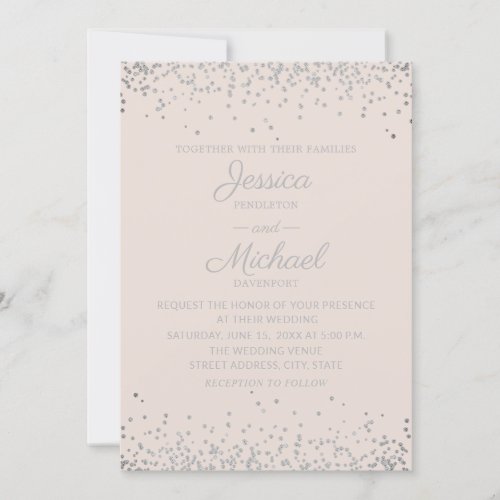 Modern Elegant Blush and Silver Glitter Wedding Invitation