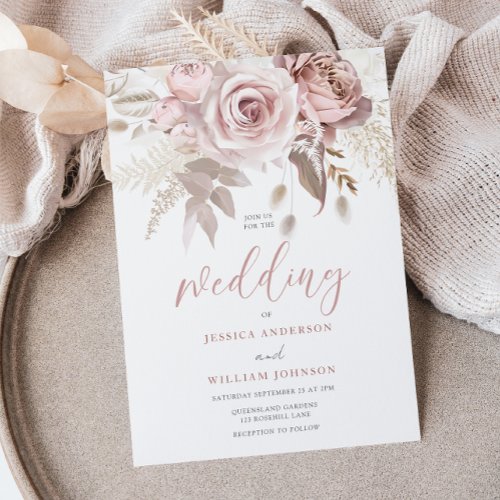 Modern Elegant Blush Floral Wedding Invitation
