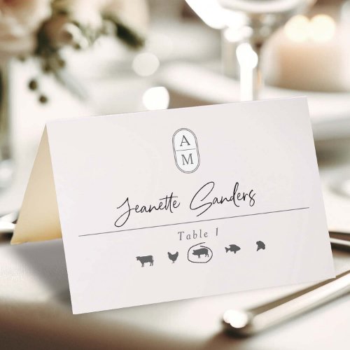 modern elegant blush food options wedding place card