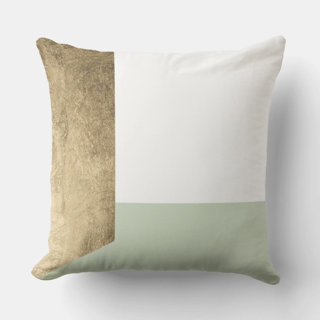 Modern elegant blush green gold geometrical throw pillow (Front)
