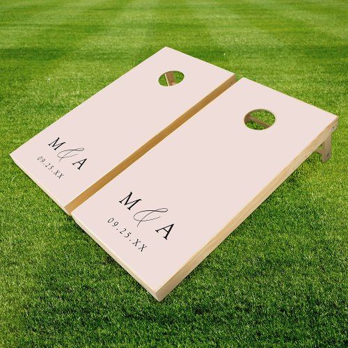 Modern Elegant Blush Monogram Wedding Cornhole Set