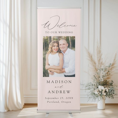 Modern Elegant Blush Photo Wedding Welcome Retractable Banner