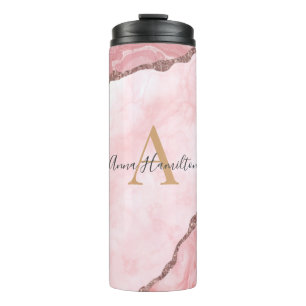 Modern Elegant Blush Pink Agate Geode Monogram Thermal Tumbler