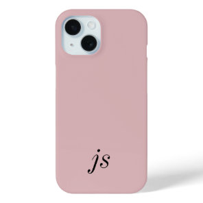 Modern Elegant Blush Pink Black Monogram Initials iPhone 15 Case