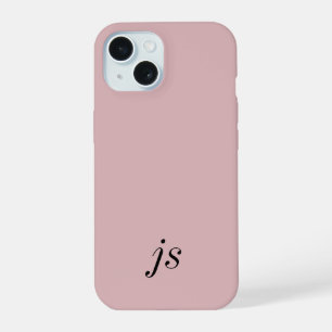Modern Elegant Blush Pink Black Monogram Initials iPhone 15 Case