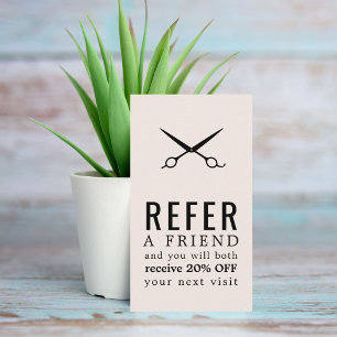 Modern Elegant Blush  Pink Black Scissors Hair Referral Card