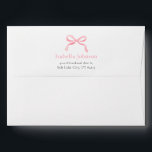 Modern Elegant Blush Pink Bow Return Address Envelope<br><div class="desc">Introducing our Modern Elegant Blush Pink Bow Return Address Envelope, designed to add a touch of sophistication to your correspondence. This envelope features a delicate hand-drawn blush pink ribbon bow on a soft pastel background, complemented by modern handwritten script fonts. Perfect for weddings, bridal showers, or any special occasion, it...</div>