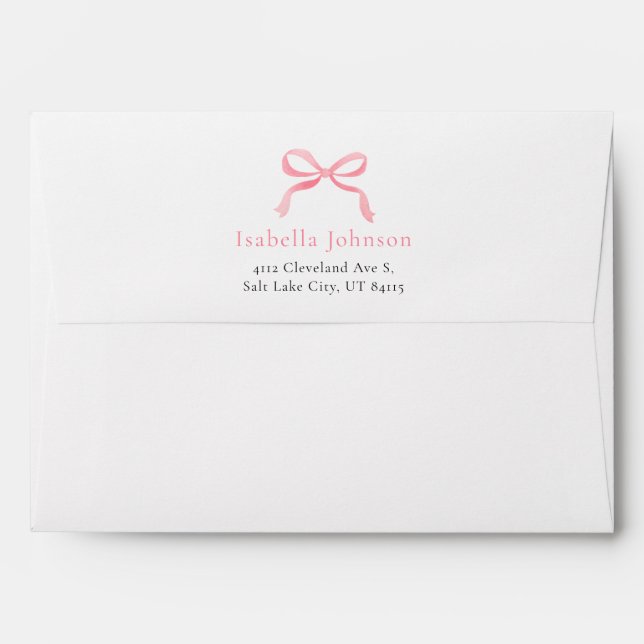 Modern Elegant Blush Pink Bow Return Address Envelope (Back (Top Flap))