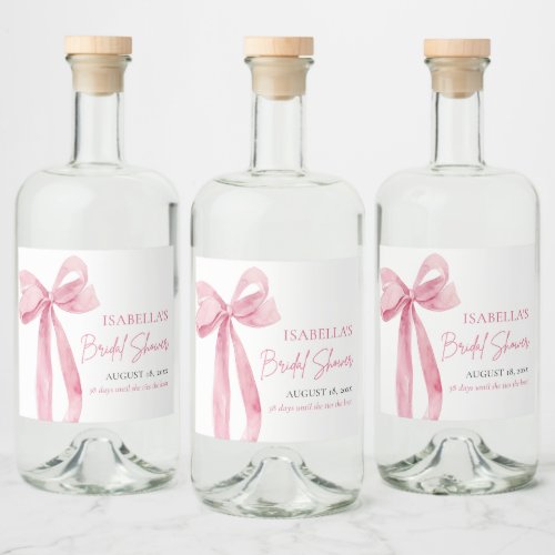 Modern Elegant Blush Pink Bow Ribbon Bridal Shower Liquor Bottle Label