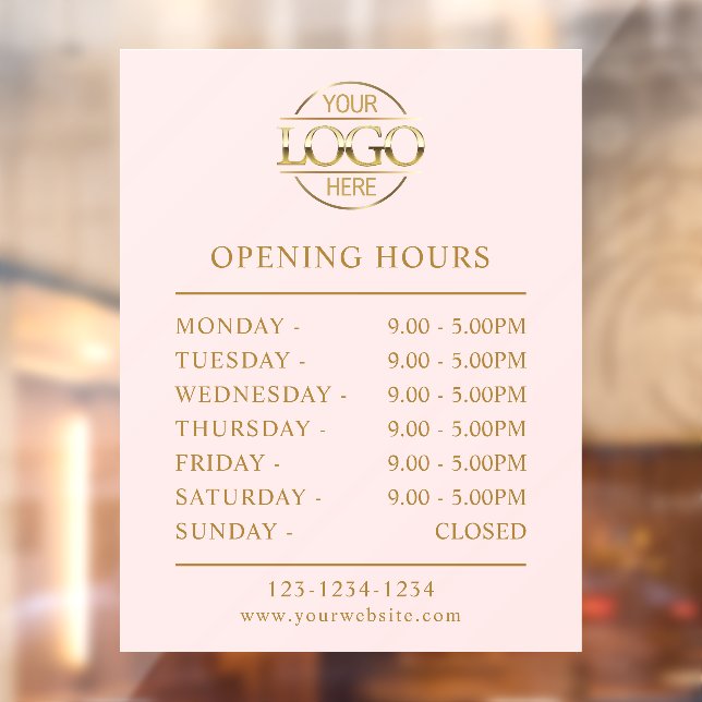 Modern Elegant Blush Pink | Business Opening Hours Window Cling (Sheet 2)