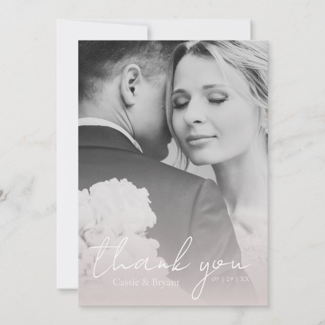 Modern Elegant Blush Pink Chic Photo Wedding Thank You Card (Front)
