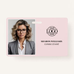 Modern Elegant Blush Pink Company Employee Photo Badge