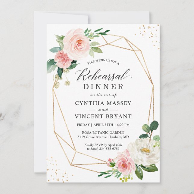 Modern Elegant Blush Pink Floral Rehearsal Dinner Invitation (Front)