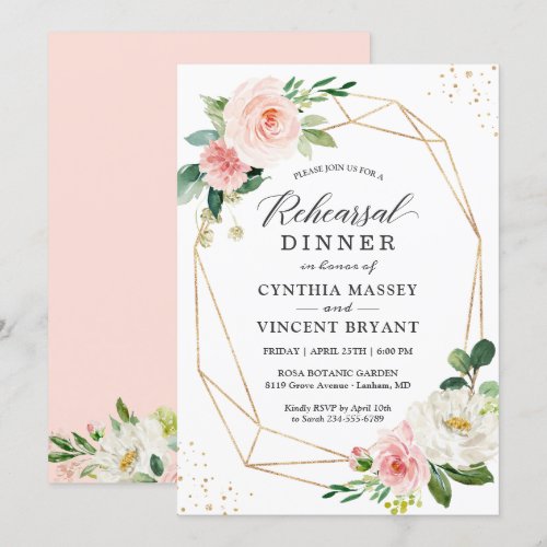 Modern Elegant Blush Pink Floral Rehearsal Dinner Invitation