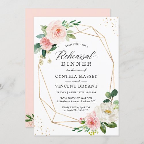 Modern Elegant Blush Pink Floral Rehearsal Dinner Invitation