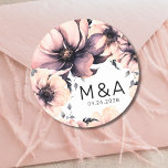 Modern Elegant Blush Pink Floral Wedding Classic Round Sticker<br><div class="desc">Cute and simple modern black and white flower wedding design. A classic but whimsical look with black, gray and cream colored flowers with black fonts and modern lettering. Edit all of the text to your own information. You can even change out the background color to anything you want! I also...</div>