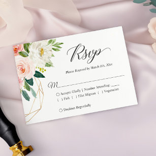 Modern Elegant Blush Pink Floral Wedding RSVP Card