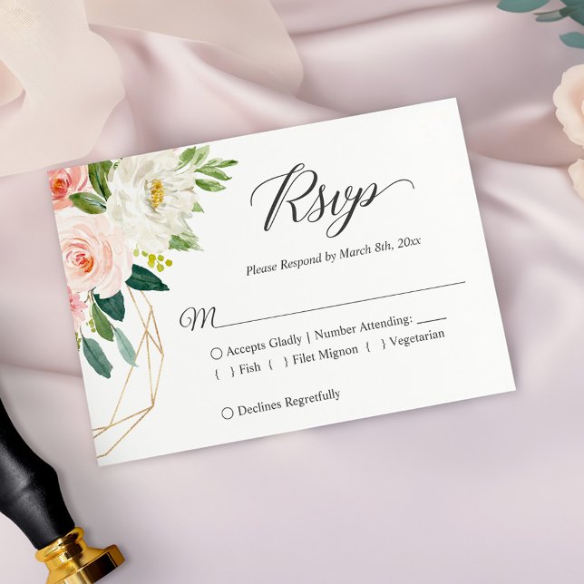 Modern Elegant Blush Pink Floral Wedding RSVP Card (Creator Uploaded)
