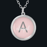 Modern Elegant Blush Pink Girly Grey Monogram Name Silver Plated Necklace<br><div class="desc">Customized monogrammed script name and initial modern and elegant girly stylish Blush Pink and Grey (Gray) Add Your Name Silver Plated Necklace are personalized and perfect for Sweet 16, 1st, 21st, 30th, 40th, 50th, 60th, 70th, Birthday Party, Weddings, Quinceanera, Bridal Shower, Bachelorette Party, Holiday Gift, Shopping, Anniversary or Baby Shower....</div>