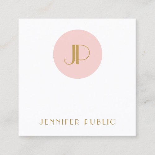 Modern Elegant Blush Pink Gold Monogram Template Square Business Card