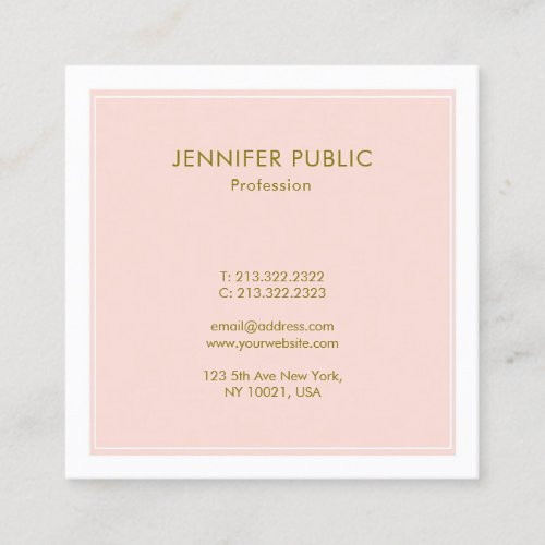 Modern Elegant Blush Pink Gold Professional Luxury Square Business Card