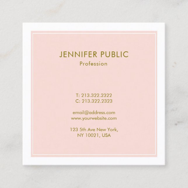 Modern Elegant Blush Pink Gold Professional Luxury Square Business Card (Front)