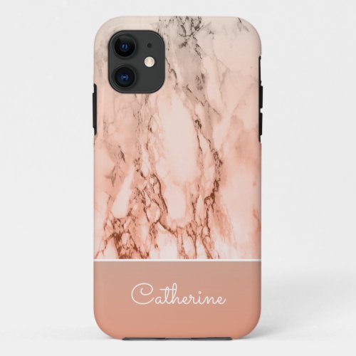 Modern Elegant Blush Pink Marble with Name iPhone 11 Case