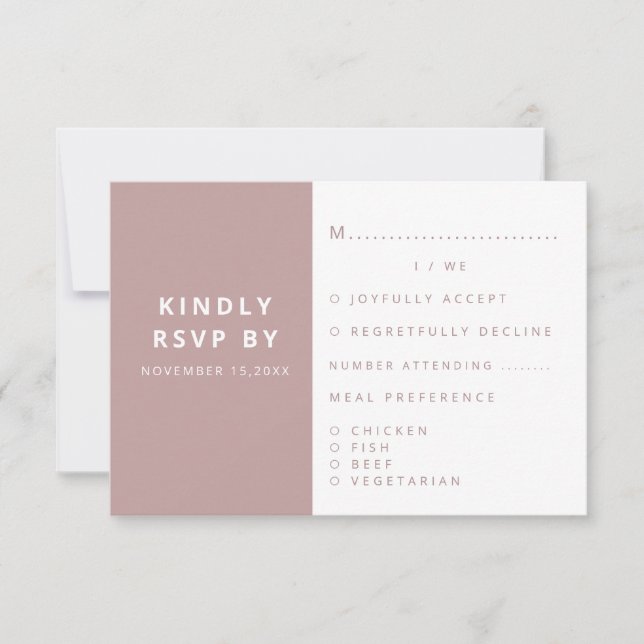 Modern Elegant Blush Pink Minimalist Wedding  RSVP Card (Front)