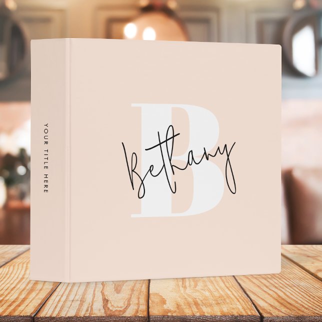 Modern Elegant Blush Pink Monogram 3 Ring Binder (Creator Uploaded)