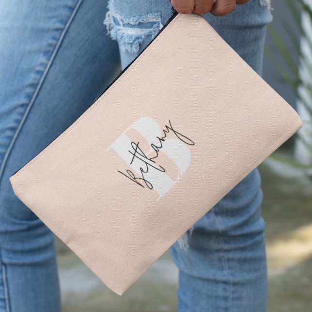 Modern Elegant Blush Pink Monogram Accessory Pouch (Creator Uploaded)