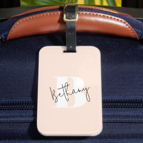 Modern Elegant Blush Pink Monogram Luggage Tag