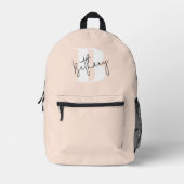 Modern Elegant Blush Pink Monogram Printed Backpack (Front)