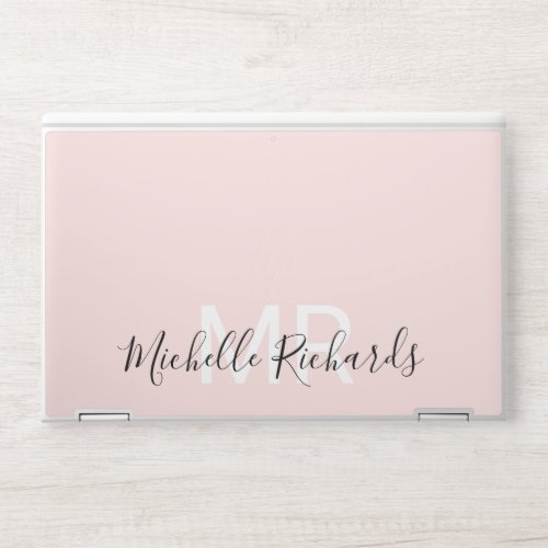 Modern elegant blush pink monogram script HP laptop skin