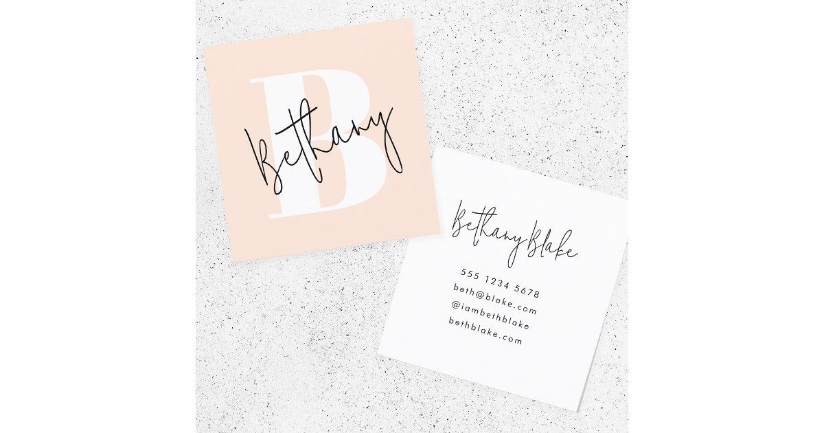 Modern Elegant Blush Pink Monogram Square Business Card | Zazzle