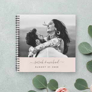 Modern Elegant Blush Pink Script Photo Wedding Notebook