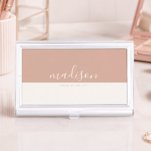 Modern Elegant Blush Pink Script Qr Code Business Card Case