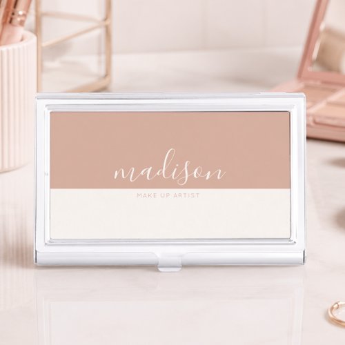 Modern Elegant Blush Pink Script Qr Code Business Card Case