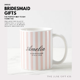 Modern Elegant Blush Pink Stripes Maid of Honor Coffee Mug