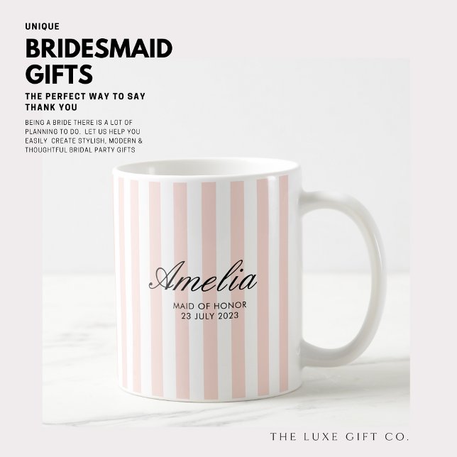 Modern Elegant Blush Pink Stripes Maid of Honor Coffee Mug (Creator Uploaded)