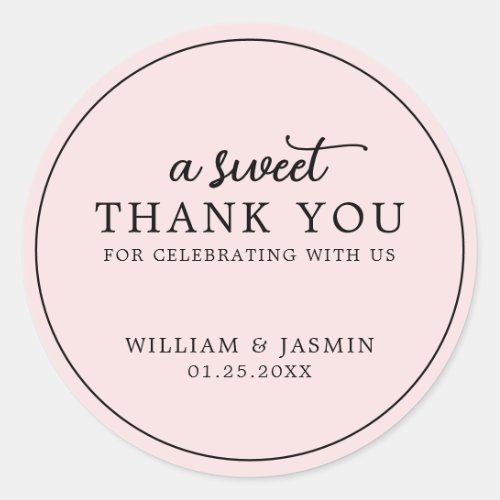 Modern Elegant Blush Pink Sweet Thank You Wedding Classic Round Sticker