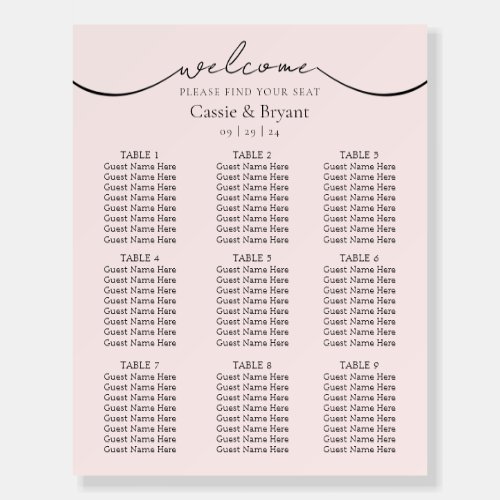 Modern Elegant Blush Pink Wedding Seating Chart Foam Board