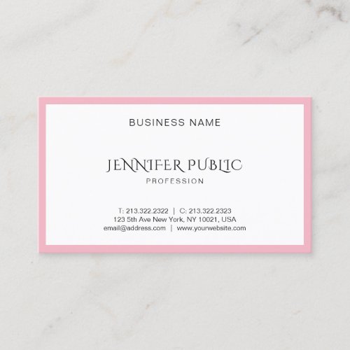 Modern Elegant Blush Pink White Clean Template Top Business Card