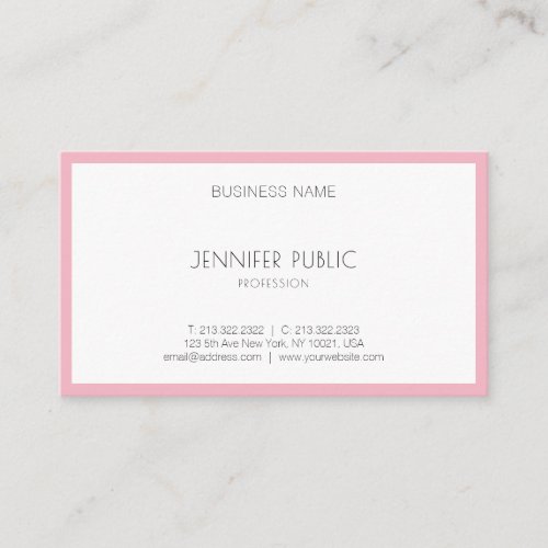 Modern Elegant Blush Pink White Cute Template Top Business Card