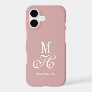 Modern Elegant Blush Pink White Monogram Name iPhone 17 Case