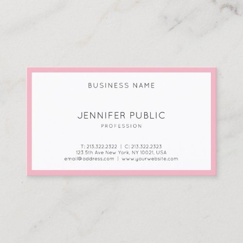 Modern Elegant Blush Pink White Simple Template Business Card