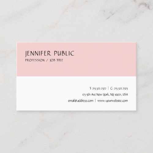 Modern Elegant Blush Pink White Simple Template Business Card